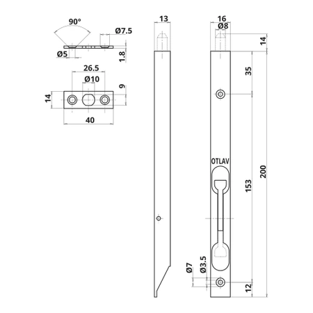 ZASUWA CZOŁOWA OT 260 PROSTA NIKLOWANA DŁUGOŚĆ 200 mm