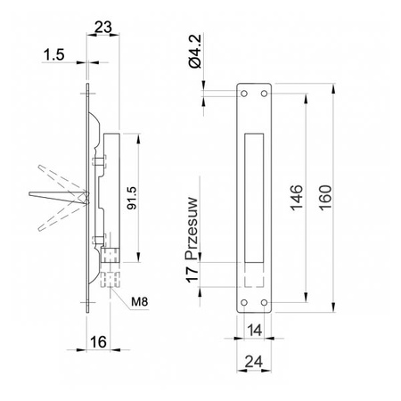 ZASUWA CZOŁOWA 421024  GALWANIZOWANA NA BIAŁO DŁUGOŚĆ 160 mm