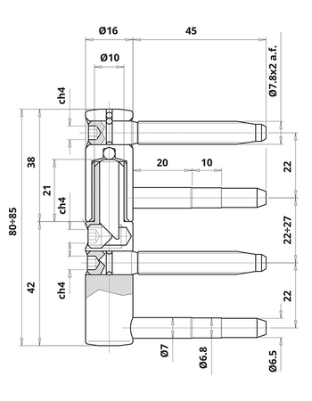 EXACTA 495 Ø16 zawias wkręcany trzpienie 45 mm, galwanizowany na biało