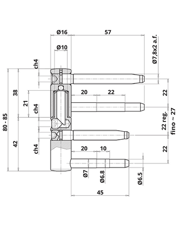 EXACTA 495 Ø16 zawias wkręcany z zabezpieczeniem trzpienie 57 / 45 mm, galwanizowany na biało