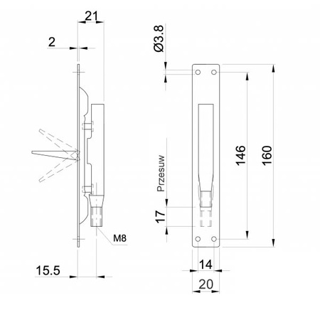 ZASUWA CZOŁOWA 421020 GALWANIZOWANA NA BIAŁO DŁUGOŚĆ 160 mm