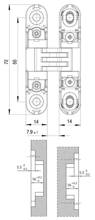 ZAWIAS WPUSZCZANY KUBIKINA K6100 CHROMOWANY MATOWY