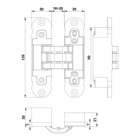 ZAWIAS WPUSZCZANY INVISACTA 300 3-D 60 KG CHROMOWANY MATOWY